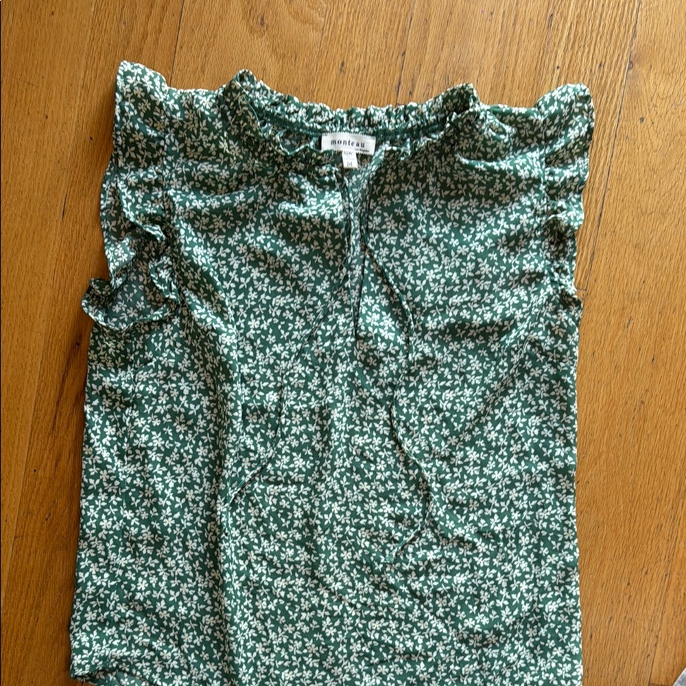 Green Floral Ruffle Top
